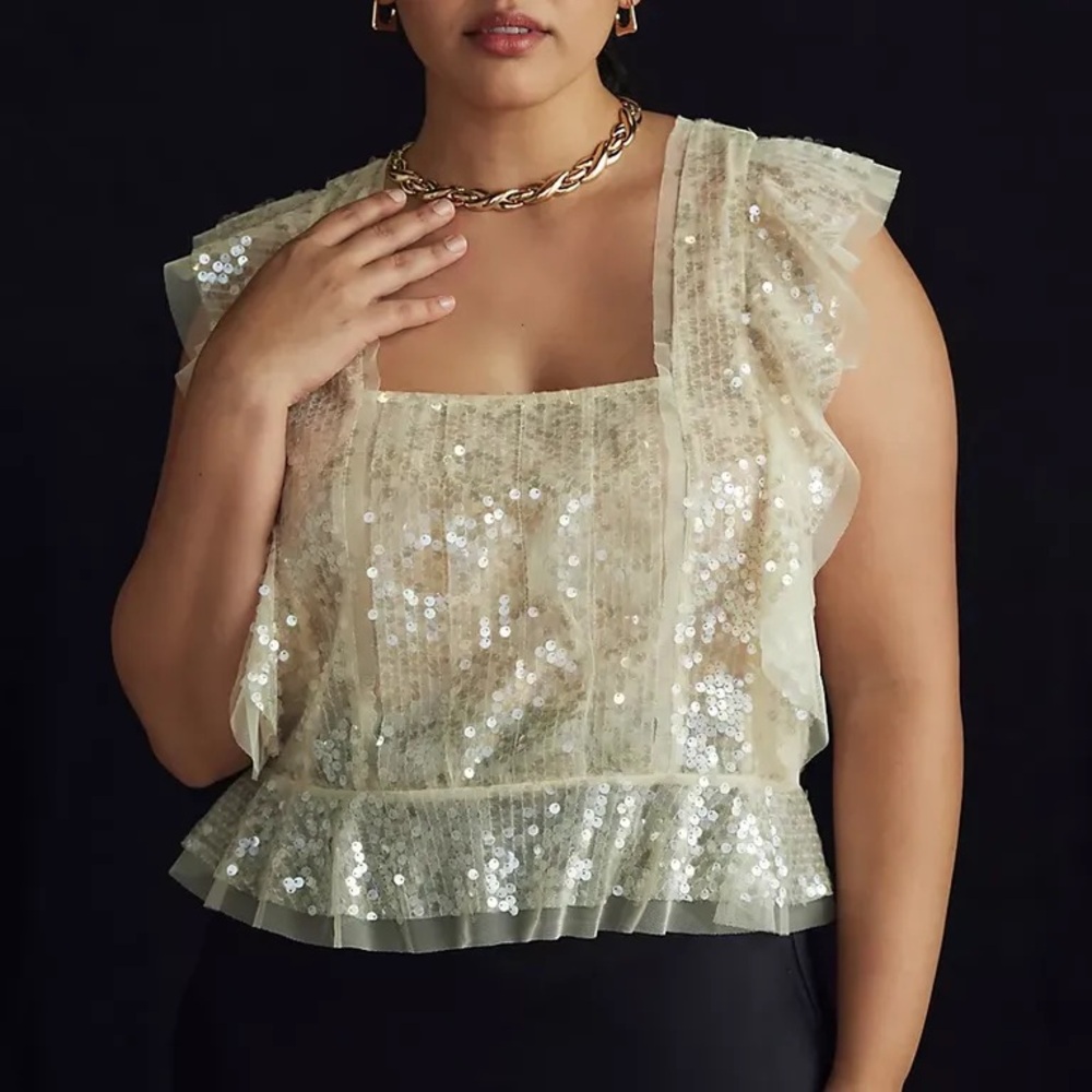 Anthropologie Cream Sequin Blouse